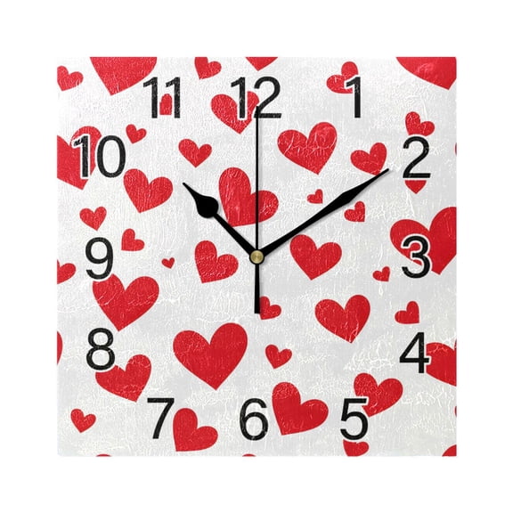 Ryvnso Red Hearts Wall Clock Square Silent Non-Ticking Battery Operated 7.78"