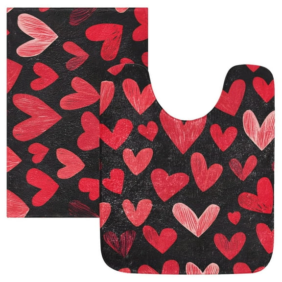 Ryvnso Red Hearts on Black Bathroom Shaggy Rugs Toilet Mat Soft Contour Rug