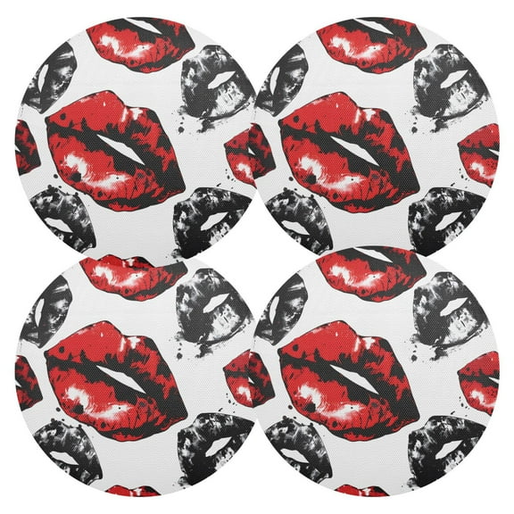 Ryvnso Red Lip Round Plate Mats Dining Table Placemat Set of 4 for Holiday Decoration