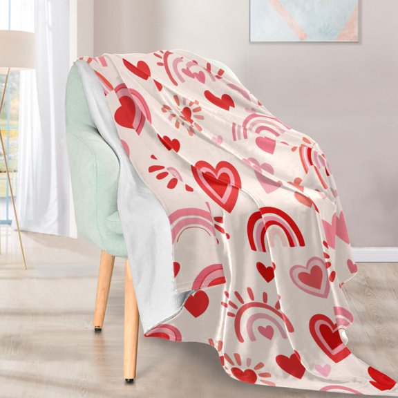Ryvnso Red Pink Heart Rainbow Pattern Flannel Throw Blankets for Sofa Bed Couch 50 x 60 inch