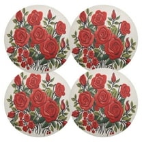 Ryvnso Red Roses Flowers Round Plate Mats Dining Table Placemat Set of 4 for Holiday Decoration