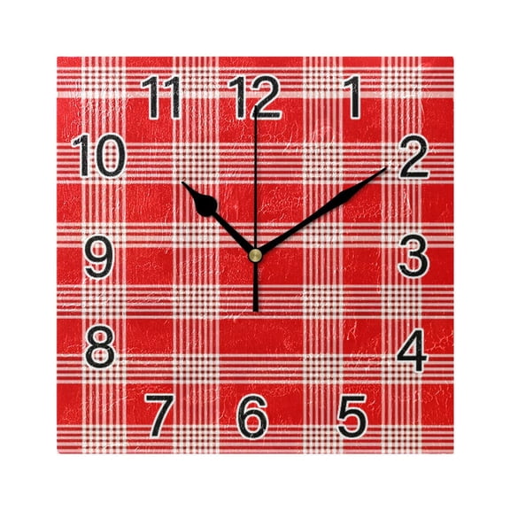 Ryvnso Red Tartan Checkered Wall Clock Square Silent Non-Ticking Battery Operated 7.78"