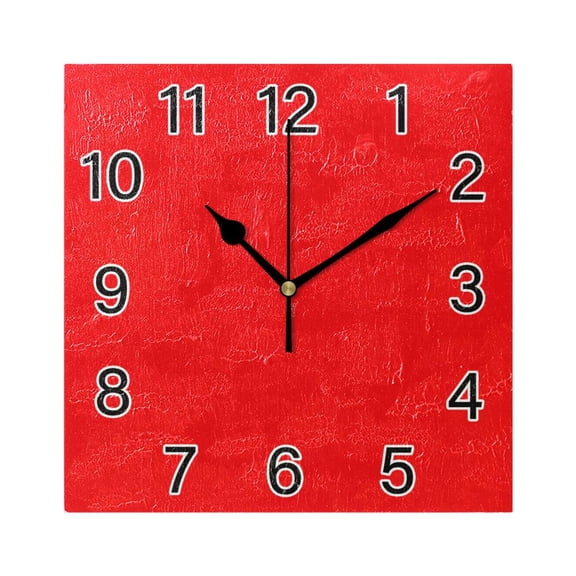 Ryvnso Red Wall Clock Square Silent Non-Ticking Battery Operated 7.78"