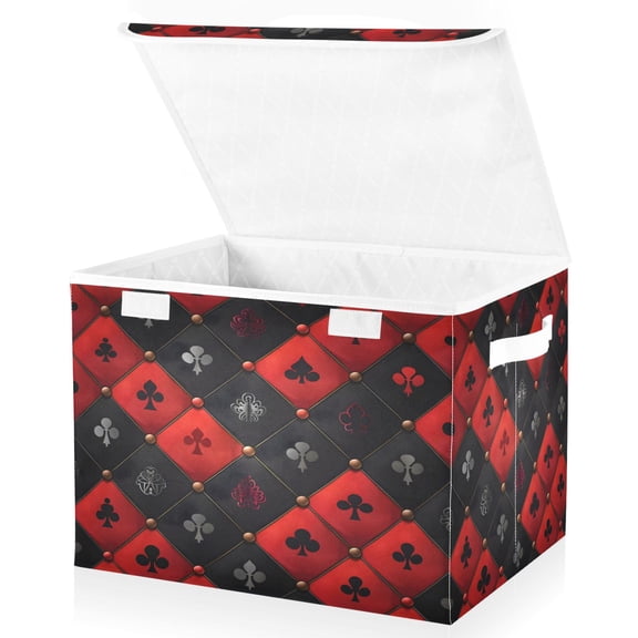 Ryvnso Red and Black Lattice Large Lidded Foldable Storage Baskets Cubes Boxes Lids Bin for Home