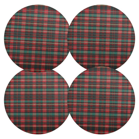 Ryvnso Red and Green Check Grid Round Plate Mats Dining Table Placemat Set of 4 for Holiday Decoration