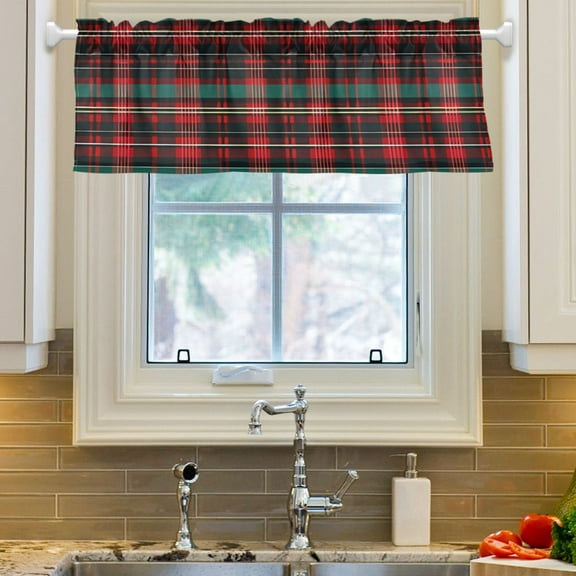 Ryvnso Red and Green Check Grid Window Valance Kitchen Farmhouse Rod Pocket Short Curtain 54x18 inch