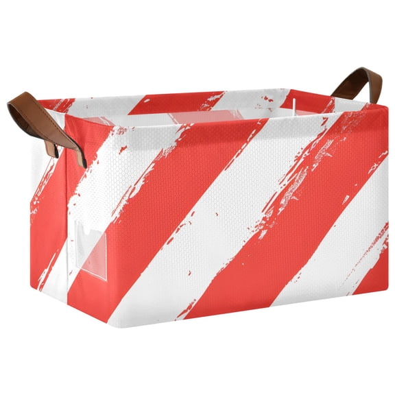 Ryvnso Red and White Art Stripes Storage Bins Large Basket Foldable Cube Toys Organizer with Handles 1 PC