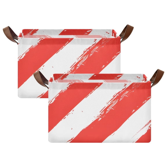 Ryvnso Red and White Art Stripes Storage Bins Large Basket Foldable Cube Toys Organizer with Handles 2 PCs