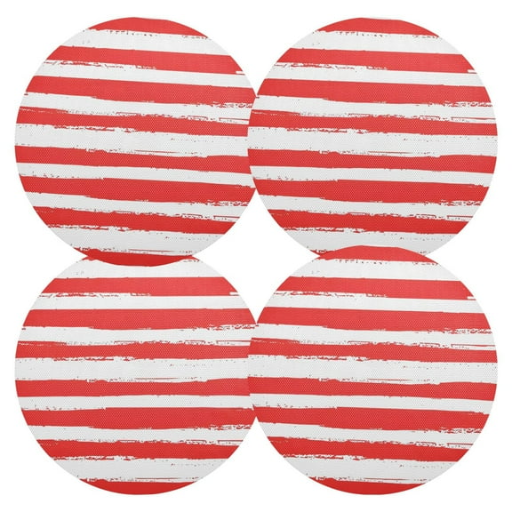 Ryvnso Red and White Stripes Round Plate Mats Dining Table Placemat Set of 4 for Holiday Decoration