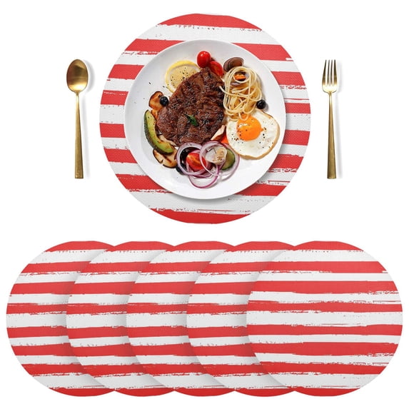 Ryvnso Red and White Stripes Round Plate Mats Dining Table Placemat Set of 6 for Holiday Decoration