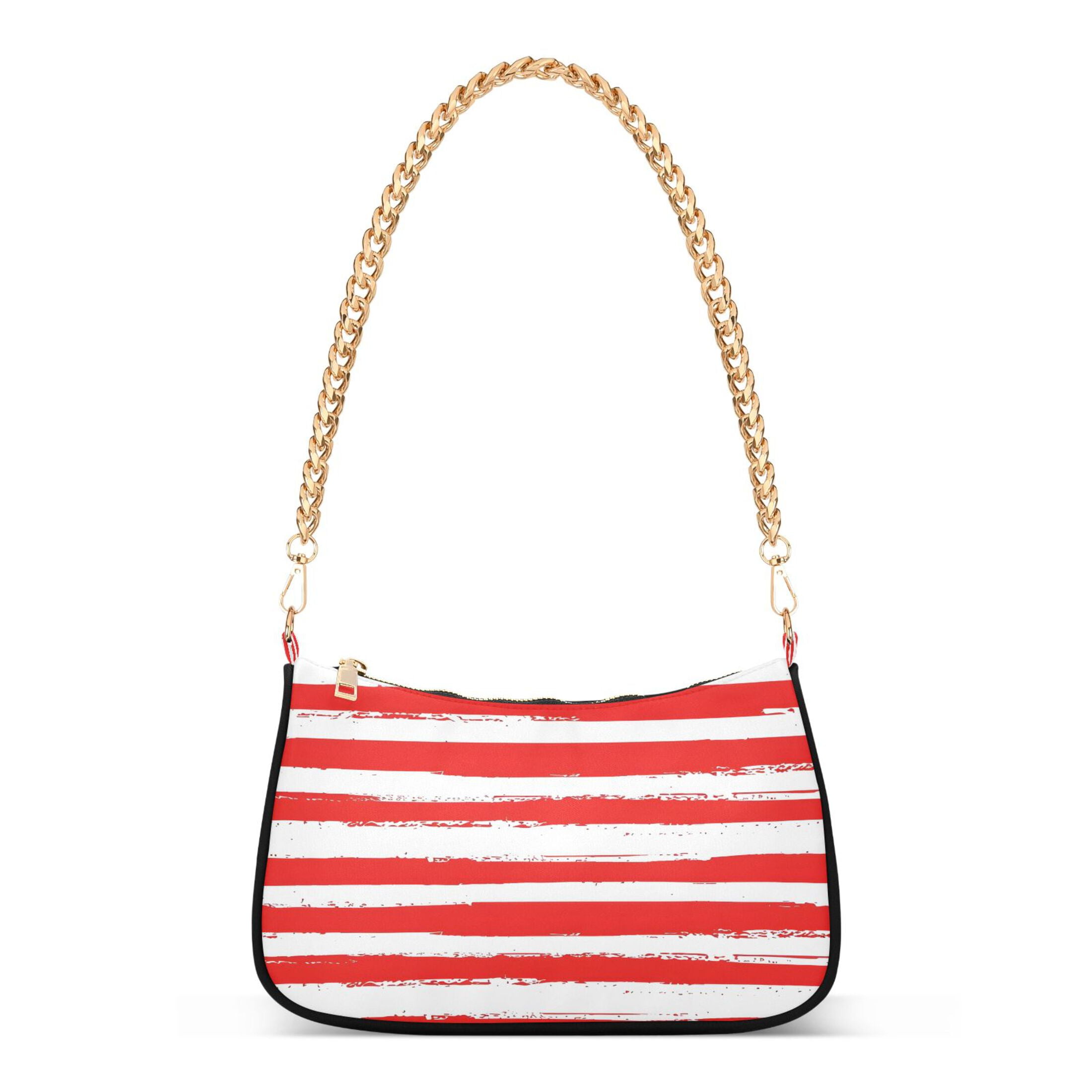 Ryvnso Red and White Stripes Womens Chain Shoulder Bag Tote Handbags Clutch Hobo Purse with Zipper for Travel