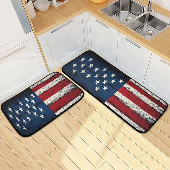 Ryvnso Retro American Flag Kitchen Rugs Set Non Slip Runner Mats for Dining Room