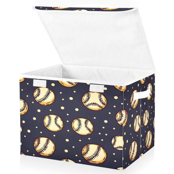 Ryvnso Retro Baseball Large Lidded Foldable Storage Baskets Cubes Boxes Lids Bin for Home