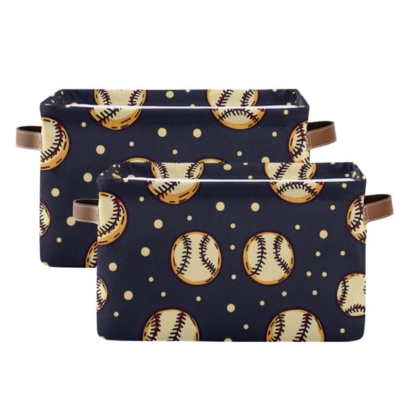 Ryvnso Retro Baseball Storage Basket Large Bin Foldable Boxes Toys Organizer 14.2x10.2x8.3in 2 PCs