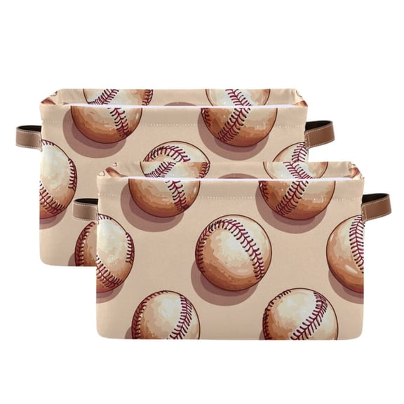 Ryvnso Retro Baseballs Storage Basket Large Bin Foldable Boxes Toys Organizer 14.2x10.2x8.3in 2 PCs