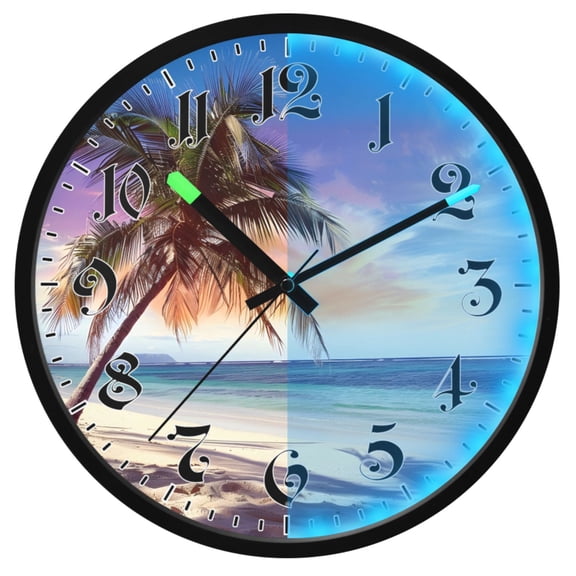 Ryvnso Retro Beach Palm Tree 12 Inch Night Light Wall Clock Luminous Silent Battery Operate Clocks