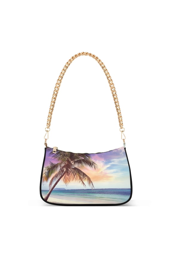 Retro Beach Palm Tree Womens Chain Shoulder Bag Tote Handbags Clutch Hobo Purse with Zipper for Travel