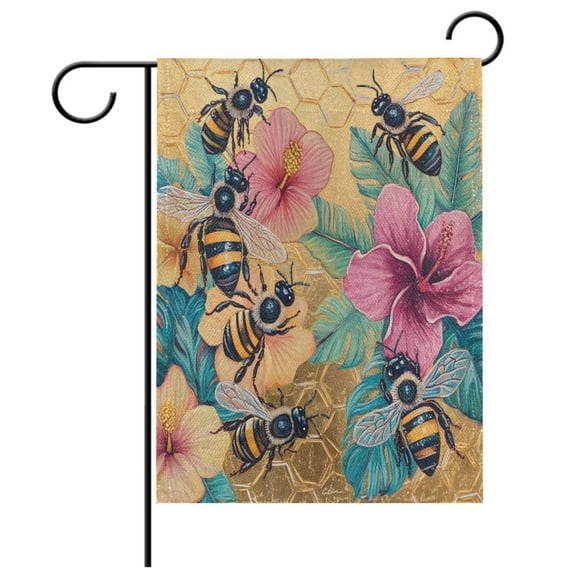 Ryvnso Retro Bee Flower Garden Flag 12x18 Inch Double Sided Seasonal Yard Decoration