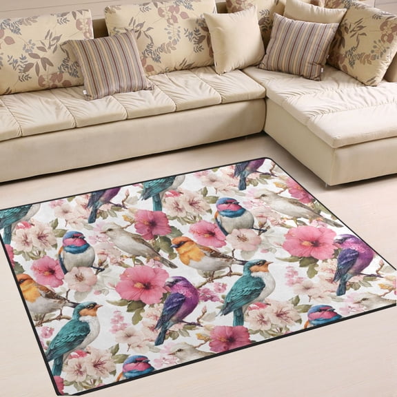 Ryvnso Retro Birds Flower Area Rug Floor Mats Non-Slip Home Carpet 63 x 48 inch
