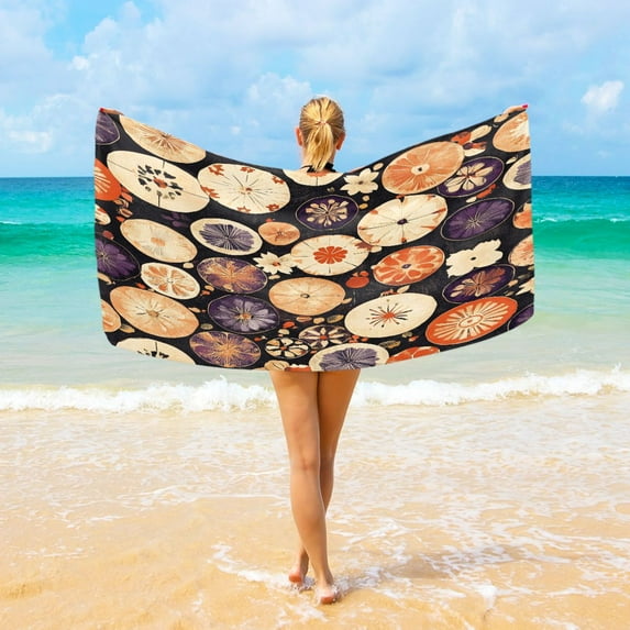 Ryvnso Retro Boho Pattern Oversized Beach Towel Microfiber Bath Blankets Swimming Fitness 37" x 74"