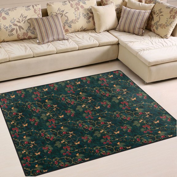 Ryvnso Retro Butterfly Cherry Area Rug Floor Mats Non-Slip Home Carpet 63 x 48 inch