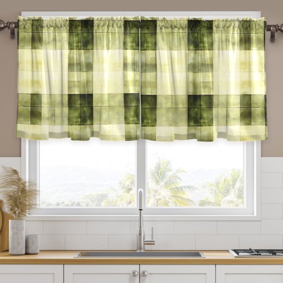 Ryvnso Retro Checkered Grid Curtains Sets Short Curtain Rod Pocket Half Window Cafe Farmhouse Tier 2 Panels 57"W x 24"L