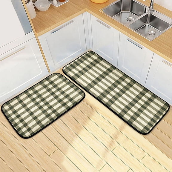 Ryvnso Retro Checkered Grid Kitchen Rugs Set Non Slip Runner Mats for Dining Room
