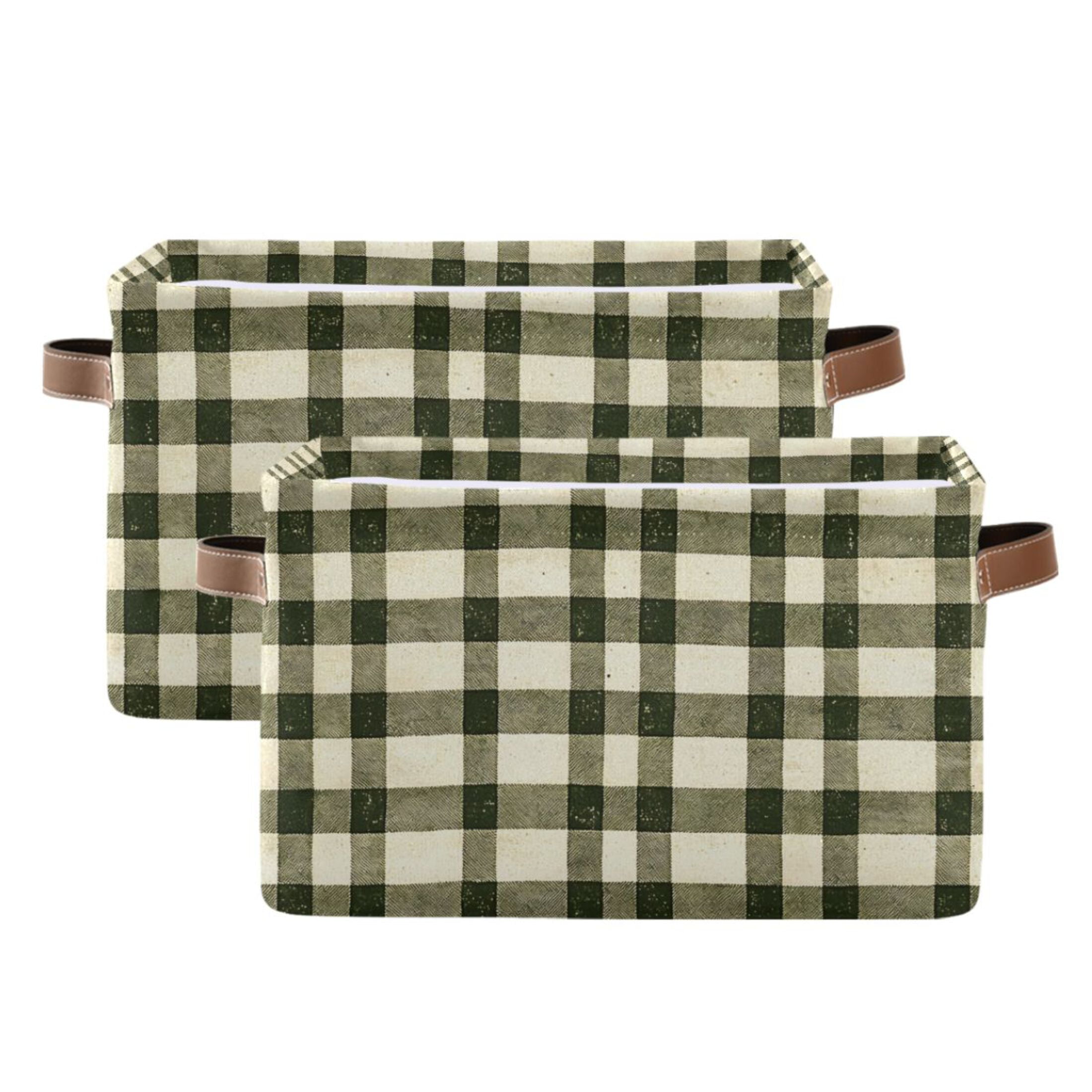 Ryvnso Retro Checkered Grid Storage Basket Large Bin Foldable Boxes Toys Organizer 14.2x10.2x8.3in 2 PCs