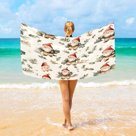 Ryvnso Retro Christmas Gnomes Oversized Beach Towel Microfiber Bath Blankets Swimming Fitness 37" x 74"
