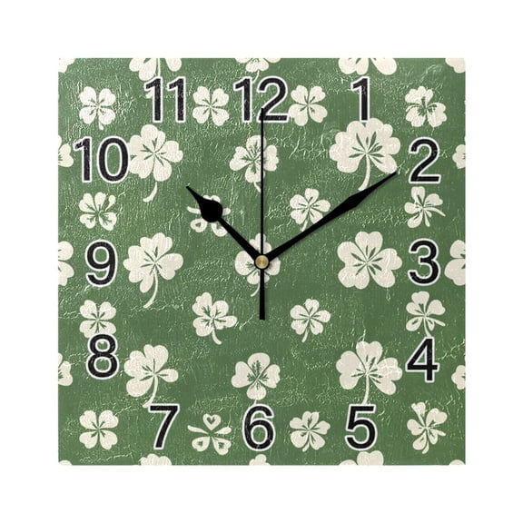 Ryvnso Retro Clovers Wall Clock Square Silent Non-Ticking Battery Operated 7.78"