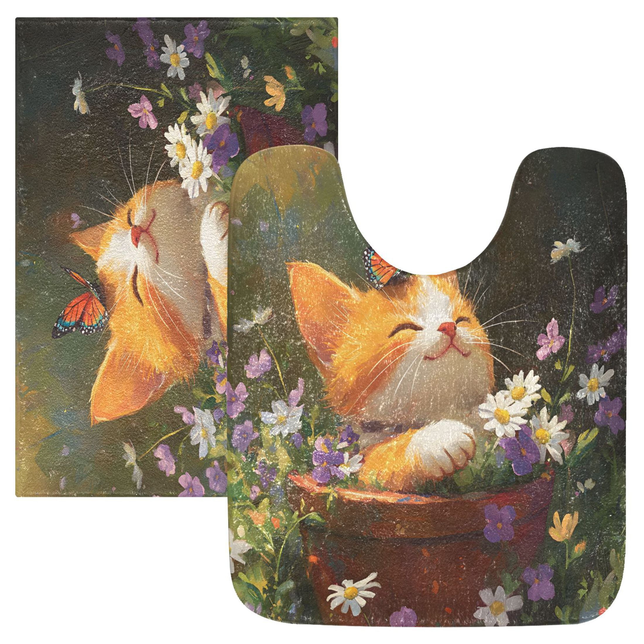 Ryvnso Retro Cute Cat Bathroom Shaggy Rugs Toilet Mat Soft Contour Rug