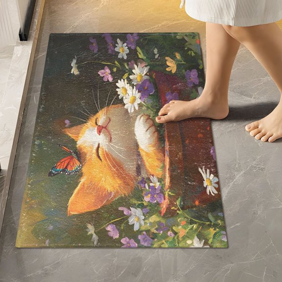 Ryvnso Retro Cute Cat Bathroom Shaggy Rugs Toilet Rectangle Mat Soft Contour Rug 24"x16"