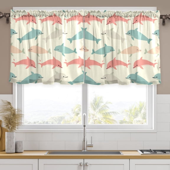 Ryvnso Retro Dolphin Curtains Sets Short Curtain Rod Pocket Half Window Cafe Farmhouse Tier 2 Panels 57"W x 36"L