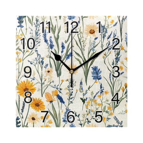Ryvnso Retro Floral-a1 Wall Clock Square Silent Non-Ticking Battery Operated 7.78"