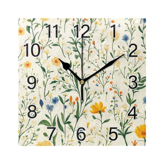 Ryvnso Retro Floral-a3 Wall Clock Square Silent Non-Ticking Battery Operated 7.78"