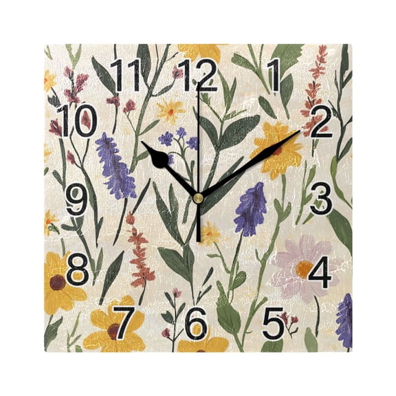 Ryvnso Retro Floral-a5 Wall Clock Square Silent Non-Ticking Battery Operated 7.78"