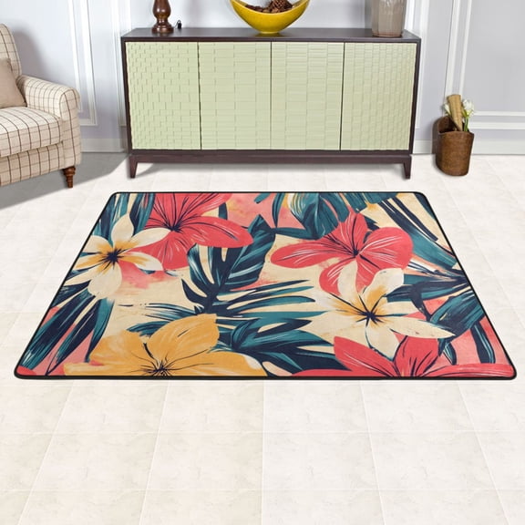 Ryvnso Retro Flower Leaves Area Floor Mats Large Nursery Rugs Non-Slip Carpets Doormat 72" x 48"
