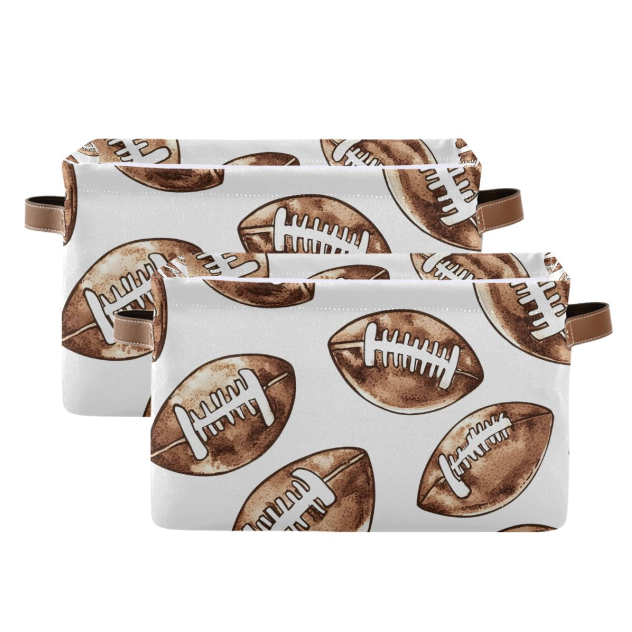 Ryvnso Retro Football Storage Basket Large Bin Foldable Boxes Toys Organizer 14.2x10.2x8.3in 2 PCs