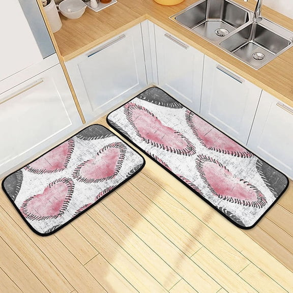 Ryvnso Retro Hearts Kitchen Rugs Set Non Slip Runner Mats for Dining Room