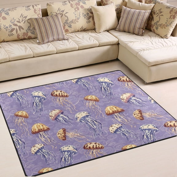 Ryvnso Retro Jellyfish Area Rug Floor Mats Non-Slip Home Carpet 80 x 58 inch