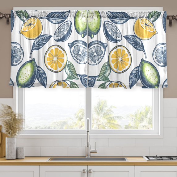 Ryvnso Retro Lemon Leaf Curtains Sets Short Curtain Rod Pocket Half Window Cafe Farmhouse Tier 2 Panels 57"W x 36"L