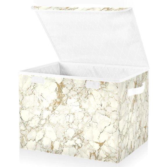 Ryvnso Retro Marble Large Lidded Foldable Storage Baskets Cubes Boxes Lids Bin for Home