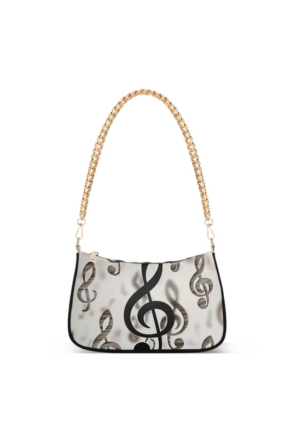 Retro Musical Note Womens Chain Shoulder Bag Tote Handbags Clutch Hobo Purse with Zipper for Travel