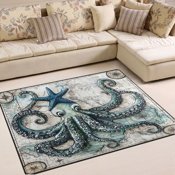 Ryvnso Retro Octopus Area Rug Floor Mats Non-Slip Home Carpet 80 x 58 inch
