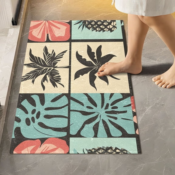 Ryvnso Retro Palm Tree Bathroom Shaggy Rugs Toilet Rectangle Mat Soft Contour Rug 24"x16"