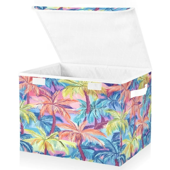 Ryvnso Retro Palm Tree-a1 Large Lidded Foldable Storage Baskets Cubes Boxes Lids Bin for Home