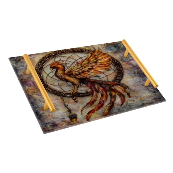 Ryvnso Retro Phoenix with Feather Bathroom Tray Vanity Countertop Trays Acrylic Organizer