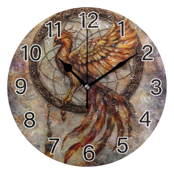 Ryvnso Retro Phoenix with Feather Wall Clock Non Ticking Silent Kitchen Clock Battery Operated Clocks 10 inch