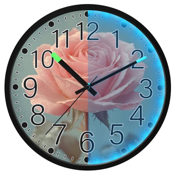 Ryvnso Retro Rose Flower 12 Inch Night Light Wall Clock Silent Battery Operated Luminous Clocks