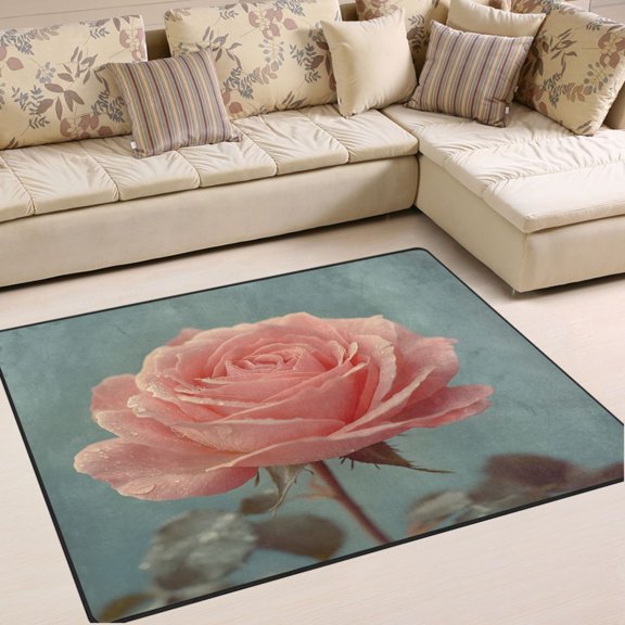 Ryvnso Retro Rose Flower Area Rug Floor Mats Non-Slip Home Carpet 63 x 48 inch